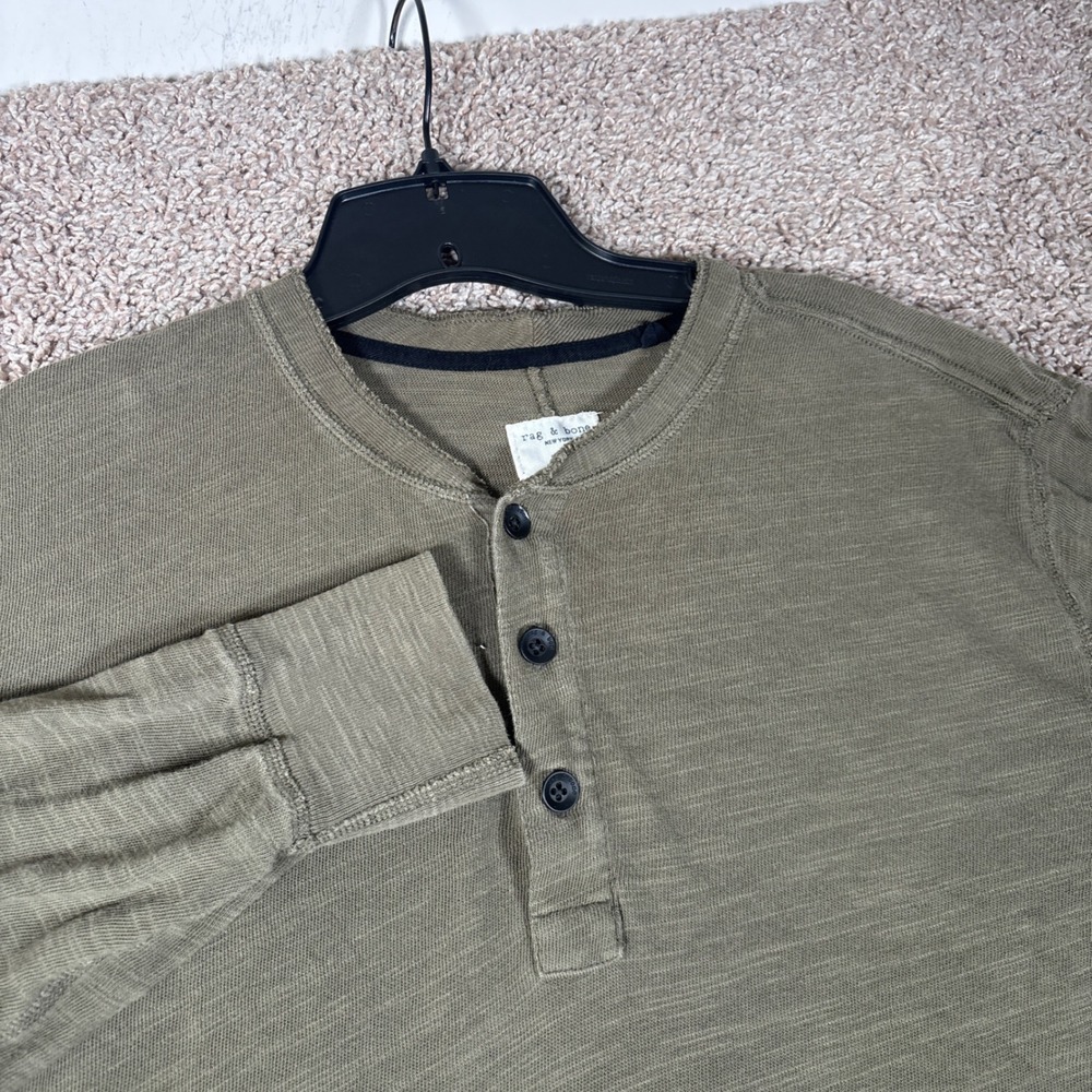 Rag & Bone Mens Olive Green Slub Cotton Long Sleeve Henley Shirt Size M